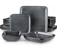 Service de table en faïence, vancasso 16 pcs STERN service combiné, set de vaisselle en look vintage, bols à céréales, assiettes à soupe, assiettes à dessert et assiettes plates pour 4 personnes