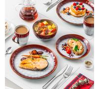 Service de table en faïence, vancasso 48 pièces service combiné, set de vaisselle vintage, avec bols à céréales, gobelets, assiettes à dessert et assiettes plates pour 12 personnes