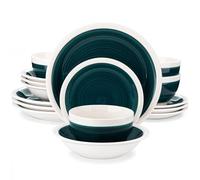 Service de table en grès 16/32 pièces avec assiette à dîner/dessert, bol céréales/pâtes for 4/8 personnes, 4 couleurs option pour les repas(Green,16 pcs)