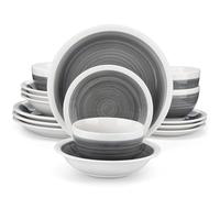 Service de table en grès 16/32 pièces avec assiette à dîner/dessert, bol céréales/pâtes for 4/8 personnes, 4 couleurs option pour les repas(Grey,16 pcs)