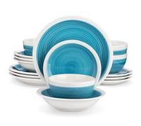 Service de table en grès 16/32 pièces avec assiette à dîner/dessert, bol céréales/pâtes for 4/8 personnes, 4 couleurs option pour les repas(Blue,16 pcs)