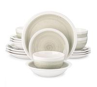 Service de table en grès 16/32 pièces avec assiette à dîner/dessert, bol céréales/pâtes for 4/8 personnes, 4 couleurs option pour les repas(Beige,16 pcs)