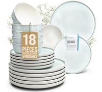 Service de table en grès Ibiza - 18 pièces pour 6 personnes - Vaisselle méditerranéenne Pure Living, assiettes et bols - Passe au lave-vaisselle et micro-ondes - Beige-Bleu