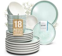 Service de table en grès Ibiza - 18 pièces pour 6 personnes - Vaisselle méditerranéenne Pure Living, assiettes et bols - Passe au lave-vaisselle et micro-ondes - Turquoise