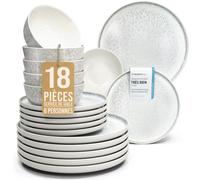 Service de table en grès Ibiza - 18 pièces pour 6 personnes - Vaisselle méditerranéenne Pure Living, assiettes et bols - Passe au lave-vaisselle et micro-ondes - Beige