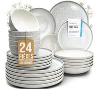 Service de table en grès Ibiza - 24 pièces pour 6 personnes Pure Living- Vaisselle méditerranéenne, assiettes et bols - Passe au lave-vaisselle et micro-ondes - Beige