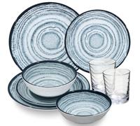 Service de table en mélamine bleu ardoise pour 2 personnes 8 pièces Verre à boire 250 ml Transparent