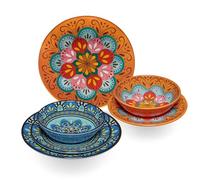 Service de table en mélamine Toscane pastel pour 2 personnes - 6 pièces - Orange et bleu - Aspect mandala - Passe au lave-vaisselle - Vaisselle de camping - Accessoires de camping - Camping Festival