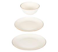 HOME DECO FACTORY - KA0539 Service de Table en Porcelaine 12 Pièces - Design Élégant avec Filet Doré - Vaisselle Polyvalente - Compatible Lave-Vaisselle - Blanc 12 Pcs