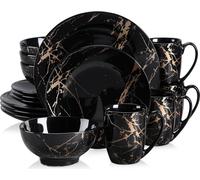 Service de table en porcelaine, LOVECASA 16 pcs. service combiné, set de vaisselle pour 4 personnes, assiettes, tasses, assiettes à dessert et bols