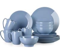 Service de table en porcelaine, LOVECASA 16 pcs. service combiné, set de vaisselle pour 4 personnes, assiettes, tasses, assiettes à dessert, bol