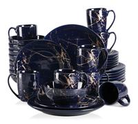 Service de table en porcelaine, LOVECASA 32 pièces service combiné, set de vaisselle pour 8 personnes, assiettes plates, tasses, assiettes à dessert et bols, bleu