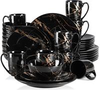 Service de table en porcelaine, LOVECASA 32 pièces service combiné, set de vaisselle pour 8 personnes, assiettes plates, tasses, assiettes à dessert et bols