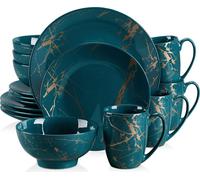 Service de table en porcelaine, LOVECASA Service combiné 16 pièces multicolore, Set de vaisselle pour 4 personnes, assiettes plates, tasses, assiettes à dessert et bols