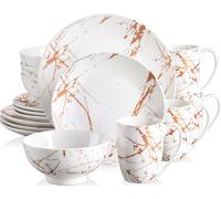 Service de table en porcelaine, LOVECASA Service combiné 16 pièces multicolore, Set de vaisselle pour 4 personnes, assiettes plates, tasses, assiettes à dessert et bols