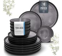 Service de Table Ibiza 18 Pièces: Vaisselle en Grès Adaptée au Lave-Vaisselle et Micro-Ondes, Pure Living Gris Foncé