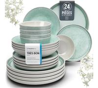 Service de Table Ibiza 24 Pièces: Vaisselle en Grès Turquoise, Adapté au Lave-Vaisselle et au Micro-Ondes, Pure Living pour 6 Personnes