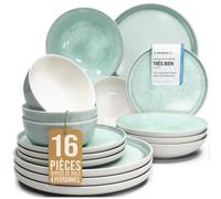 Service de table Ibiza en faïence - 16 pièces pour 4 personnes - Vainqueur du test - Vaisselle méditerranéenne, bols et assiettes - Passe au lave-vaisselle et micro-ondes - Pure Living en Turquoise