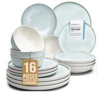 Service de table Ibiza en faïence - 16 pièces pour 4 personnes - Vainqueur du test - Vaisselle méditerranéenne, bols et assiettes - Passe au lave-vaisselle et micro-ondes - Pure Living en Beige-Bleu