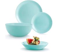 Service de table 19 pièces turquoise avec saladier et assiettes à dessert