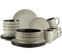 MÄSER 931963 Série Confino Service de table pour 4 personnes au look vintage moderne 20 pièces en céramique beige avec accents noirs