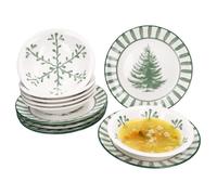 Service de table - MAMBOCAT - Sapin vert - 12 pièces - Pour 6 personnes - Faïence robuste