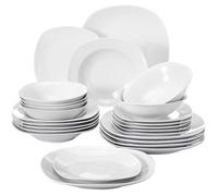 Service de Table Porcelaine MALACASA ELISA - 48pcs - Assiette Plate, Dessert, Creuse, Bols à Céréales Blanc