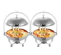 Service de table rond en acier inoxydable de 4,5 l avec couvercle suspendu, plateau chauffant de comptoir, passe au lave-vaisselle, idéal pour les fêtes et événements