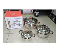 Royal Swiss Lot de 6 casseroles en acier inoxydable - Induction - Design cuivre de luxe - Couvercle en verre avec sortie vapeur - Passe au lave-vaisselle - Économe en énergie et sans PFAS