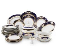 Service de table Sonata, porcelaine tchèque, cobalt, rose, Leander, 25 pièces