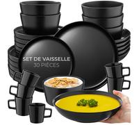 Service de table - TECTAKE - Set UNA en grès pour 6 personnes - 30 pièces - Noir