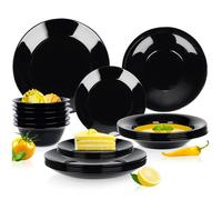 Service de table - Vaisselle 24 pièces - - 6 bols, 6 assiettes creuses, 6 assiettes à dessert - Noir