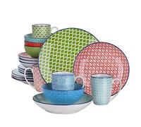 Service de Table vancasso Multicolore en Porcelaine Macaron 20 pièces, avec 4 Assiettes Plates, 4 Assiettes à Dessert, Bols à céréales, Assiettes Creuses et Tasses à café pour 4 Personnes