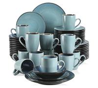 Service de table vintage en céramique bleu/marron avec assiettes plates et à dessert, bols tasses café(Green-48-Piece)