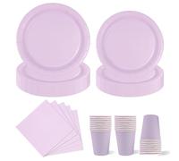 Service de table violet 96 pièces avec assiettes, gobelets et serviettes en carton pour remise de diplôme, vacances, mariage, fête d'anniversaire, fête prénatale, pour 24 invités