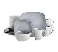 Service de vaisselle en grès Gibson Soho Lounge Square avec glaçure réactive, service pour 4 personnes (lot de 16), gris clair