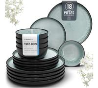 Service de Vaisselle en Grès Ibiza 18 pièces: Service de Table pour 6 Personnes, Adapté au Lave-Vaisselle et au Micro-Ondes, Pure Living vert sauge, Assiettes Service de Table, Vaisselle