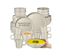 Service de table - TECTAKE - Set UNA en grès pour 6 personnes - 30 pièces - Taupe