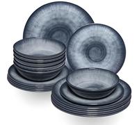 Service de vaisselle en mélamine Jesolo Gris pour 6 personnes - 18 pièces - Aspect grès - Passe au lave-vaisselle - Vaisselle de camping - Accessoires de camping - Vaisselle pour caravane - Camping