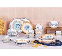 Service de Vaisselle NAPOLI AGRUMI SR-CONAAG26 BJORN, 28 Pièces, Porcelaine Blanche Peinte à la Main, Motifs Agrumes, Compatible Lave-Vaisselle et Micro-Ondes
