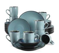 Service de vaisselle Service de table vintage en céramique bleu/marron avec assiettes plates et à dessert, bols tasses café(Green-32-Piece)