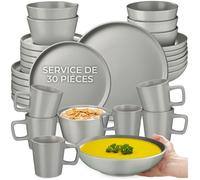 Service de table - TECTAKE - Set UNA en grès pour 6 personnes - 30 pièces - Gris