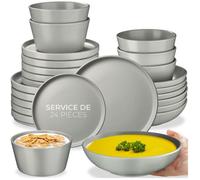Service de vaisselle - TECTAKE - Service de vaisselle UNA en grès composé de 24 pièces pour 6 personnes, style urbains - Gris