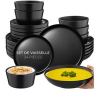 Service de vaisselle - TECTAKE - Service de vaisselle UNA en grès composé de 24 pièces pour 6 personnes, style urbain - Noir