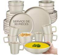 Service de vaisselle - TECTAKE - Service de vaisselle UNA en grès composé de 30 pièces pour 6 personnes, style urbain - Taupe