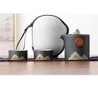 Service Ensemble Tasses Poterie Théière Et Pour Fabrication Thé, Sacs Portables D'extérieur, Kit Service Montagne Peint La Main, Vintage Grossier Services A Thé Portables(Type-A)