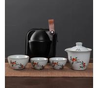 Service Ruyao Kuaike Tasse En Céramique Un Pot Trois Tasses Monté Sur Voiture Plein Air Dessiné Main Simple Sac Portable Voyage Kung Fu Service Thé Services A Thé Portables(A)