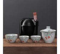 Service Ruyao Kuaike Tasse En Céramique Un Pot Trois Tasses Monté Sur Voiture Plein Air Dessiné Main Simple Sac Portable Voyage Kung Fu Service Thé Services A Thé Portables(B)