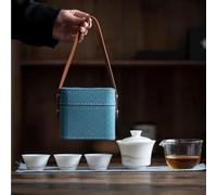 Service Service En Porcelaine Jade Graisse Mouton Tasses Thé Tasse Théière Cérémonie Sac Cuir Portable Chinois Services A Thé Portables