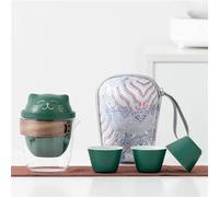Service Service Thé Voyage Portable Théière Kung Fu Simple Tasse Chat Mignon Plein Air Une Casserole Trois Tasses Ensemble Céramique Services A Thé Portables(B)